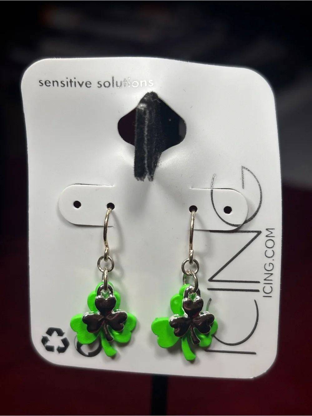 New ICING Green Shamrock Dangle Earrings with Silver Accent